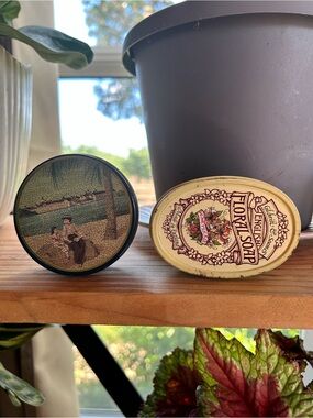 Vintage Floral Soap Tin & Scenic Round Tin - Cream and Green